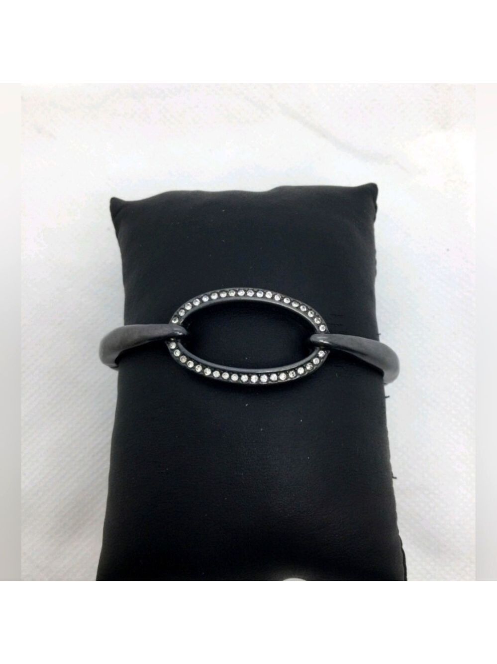 Lucky Brand Pave Oval Hinged Bangle Bracelet 6.25"